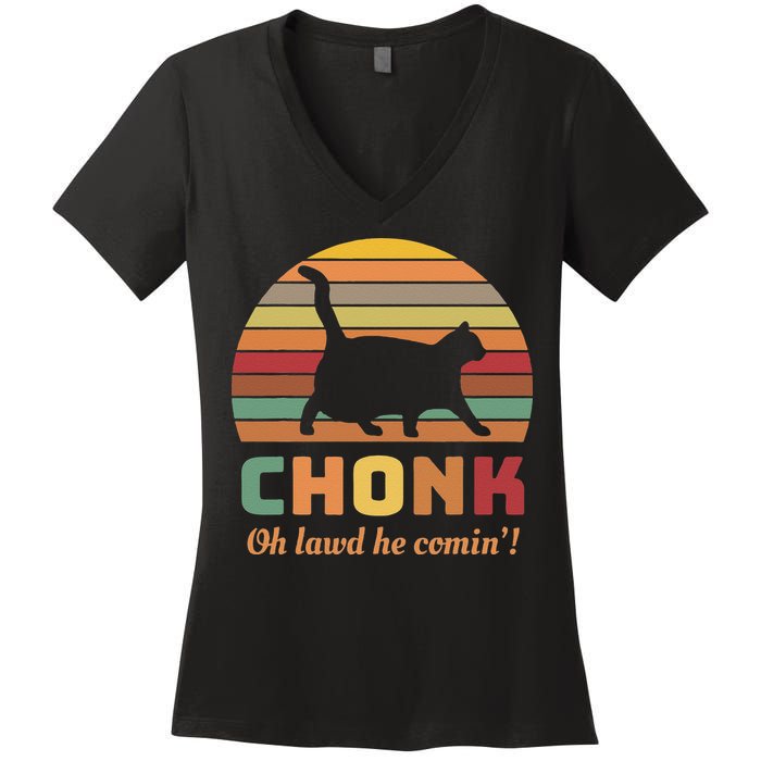 Chonk Cat Scale Meme Retro Oh Lawd He Comin Memes Women's V-Neck T-Shirt