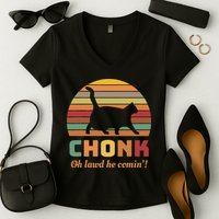 Chonk Cat Scale Meme Retro Oh Lawd He Comin Memes Women's V-Neck T-Shirt