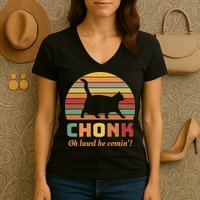 Chonk Cat Scale Meme Retro Oh Lawd He Comin Memes Women's V-Neck T-Shirt