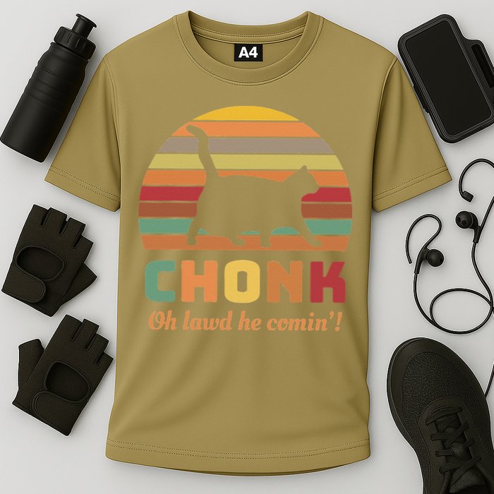 Chonk Cat Scale Meme Retro Oh Lawd He Comin Memes Performance Shirt