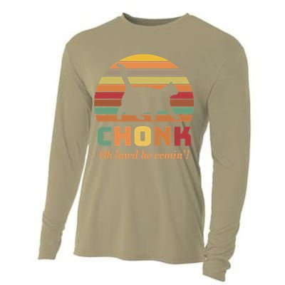Chonk Cat Scale Meme Retro Oh Lawd He Comin Memes Cooling Performance Long Sleeve Crew