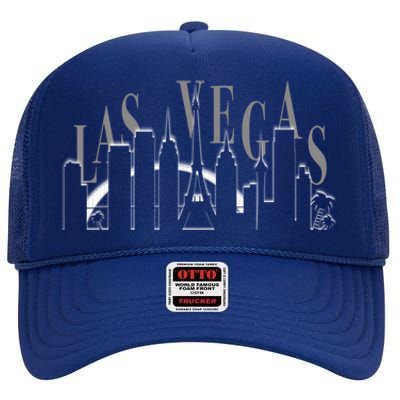 Capital City Skyline Silhouette Las Vegas Gift High Crown Mesh Back Trucker Hat