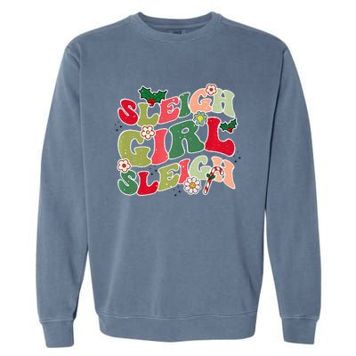 Cute Christmas Sleigh  Sleigh Retro Holiday Design Garment-Dyed Sweatshirt