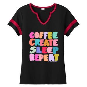 Coffee Create Sleep Repeat Cute Artwork Creatives Artists Ladies Halftime Notch Neck Tee