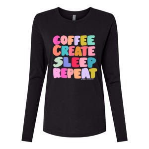 Coffee Create Sleep Repeat Cute Artwork Creatives Artists Womens Cotton Relaxed Long Sleeve T-Shirt