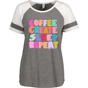 Coffee Create Sleep Repeat Cute Artwork Creatives Artists Enza Ladies Jersey Colorblock Tee