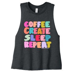 Coffee Create Sleep Repeat Cute Artwork Creatives Artists Women's Racerback Cropped Tank