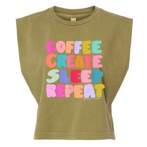 Coffee Create Sleep Repeat Cute Artwork Creatives Artists Garment-Dyed Women's Muscle Tee