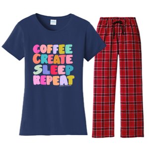 Coffee Create Sleep Repeat Cute Artwork Creatives Artists Women's Flannel Pajama Set