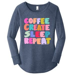 Coffee Create Sleep Repeat Cute Artwork Creatives Artists Women's Perfect Tri Tunic Long Sleeve Shirt