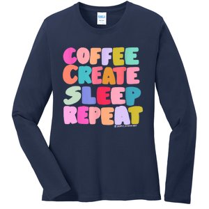 Coffee Create Sleep Repeat Cute Artwork Creatives Artists Ladies Long Sleeve Shirt