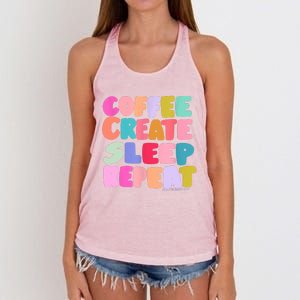 Coffee Create Sleep Repeat Cute Artwork Creatives Artists Women's Knotted Racerback Tank