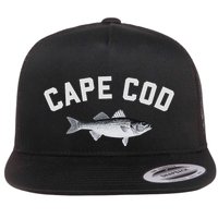 Cape Cod Striper Striped Bass Fun Fishing Design Flat Bill Trucker Hat