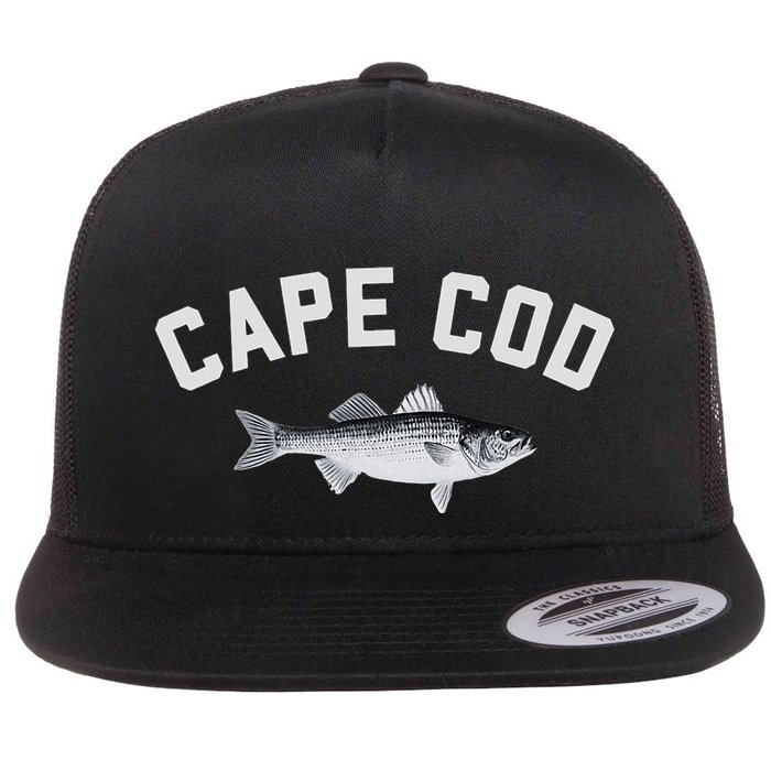 Cape Cod Striper Striped Bass Fun Fishing Design Flat Bill Trucker Hat