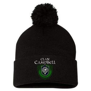 Clan Campbell Surname Scottish Clan Crest Tartan Badge Pom Pom 12in Knit Beanie