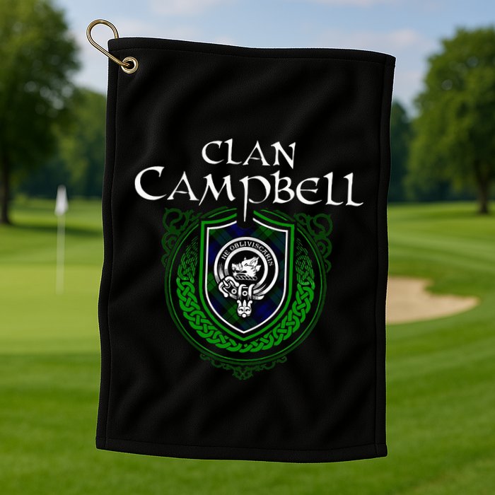 Clan Campbell Surname Scottish Clan Crest Tartan Badge Golf Towel