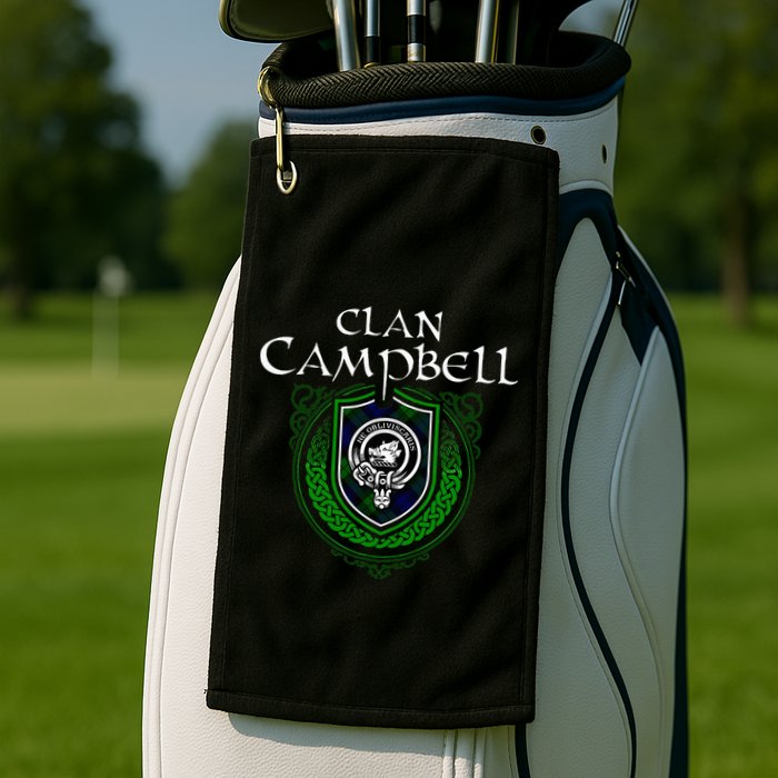 Clan Campbell Surname Scottish Clan Crest Tartan Badge Golf Towel