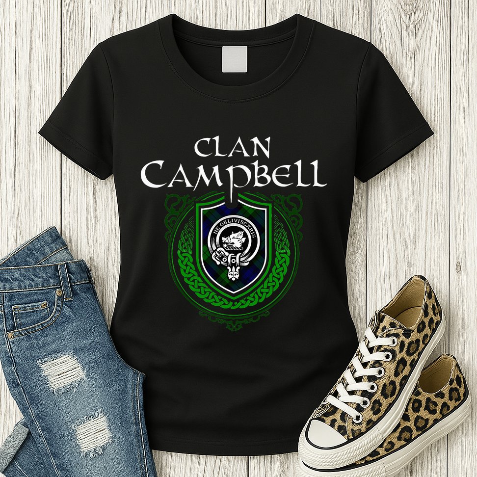 Clan Campbell Surname Scottish Clan Crest Tartan Badge Womens T-Shirt