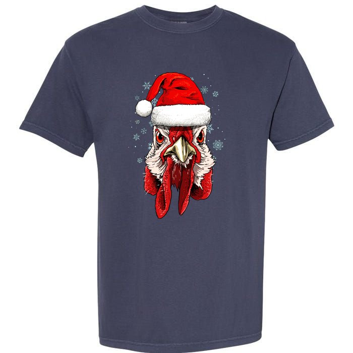 Chicken Christmas Santa Hat Xmas Boy Girl Garment-Dyed Heavyweight T-Shirt