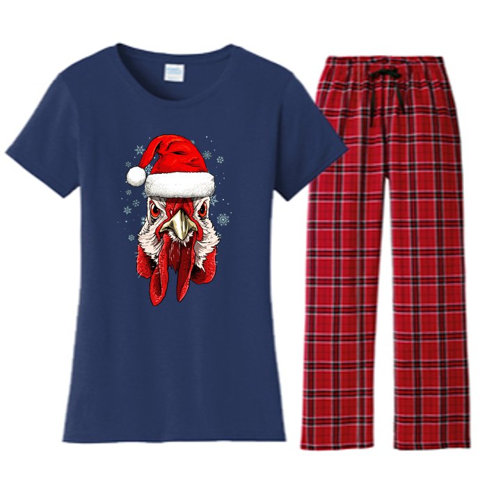 Chicken Christmas Santa Hat Xmas Boy Girl Women's Flannel Pajama Set