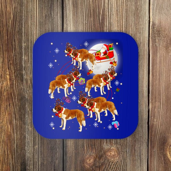 Christmas Cute Santa Claus Riding Saint Bernard Xmas Pajamas Funny Gift Coaster