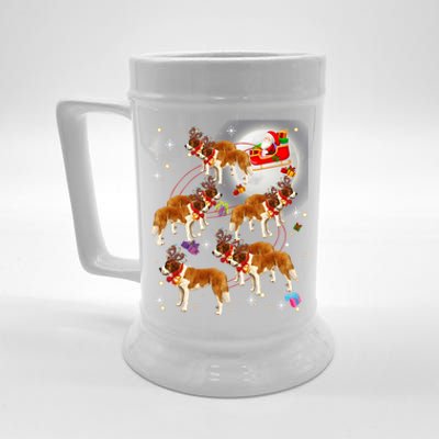 Christmas Cute Santa Claus Riding Saint Bernard Xmas Pajamas Funny Gift Beer Stein