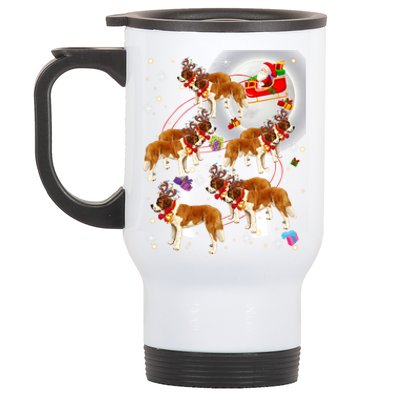 Christmas Cute Santa Claus Riding Saint Bernard Xmas Pajamas Funny Gift Stainless Steel Travel Mug