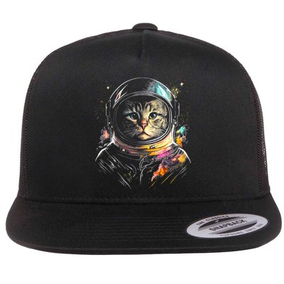 Cosmic Cat Space Astrocat In The Galaxy Graphic Flat Bill Trucker Hat