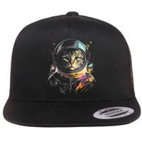 Cosmic Cat Space Astrocat In The Galaxy Graphic Flat Bill Trucker Hat