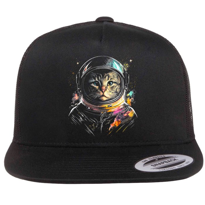 Cosmic Cat Space Astrocat In The Galaxy Graphic Flat Bill Trucker Hat