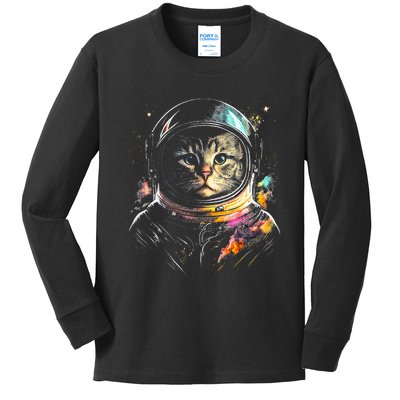 Cosmic Cat Space Astrocat In The Galaxy Graphic Kids Long Sleeve Shirt