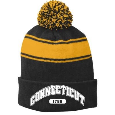 Connecticut Collegiate Style 1788 Stripe Pom Pom Beanie