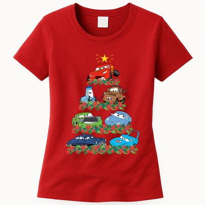 Cars Characters Squad Merry Christmas Tree Cars Magic Kingdom Holiday Womens T-Shirt
