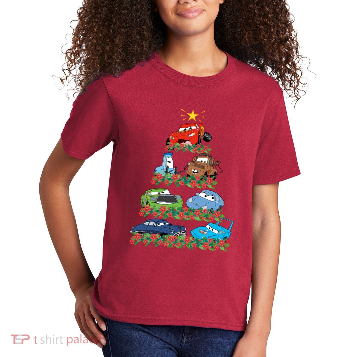 Cars Characters Squad Merry Christmas Tree Cars Magic Kingdom Holiday Kids T-Shirt