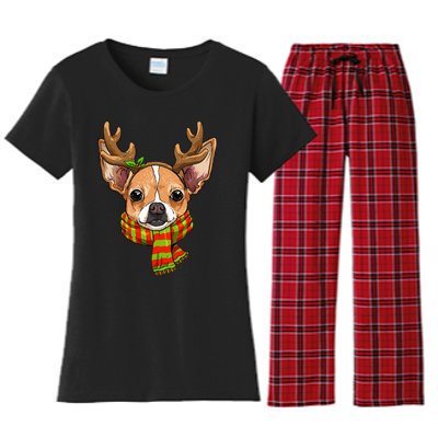 Chihuahua Christmas Santa Paws Festive Holiday Pet Lover Women's Flannel Pajama Set