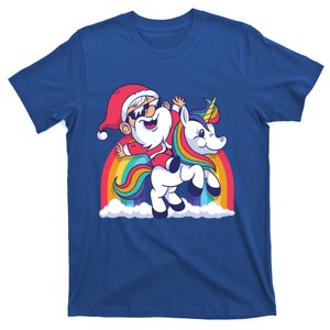 Cute Christmas Santa Claus Riding Unicorn Rainbow Funny Gift T-Shirt