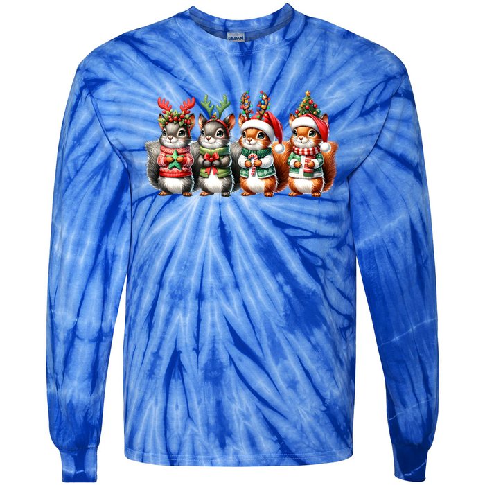 Cute Christmas Squirrels Lights Xmas Animal Squirrel Lover Cute Gift Tie-Dye Long Sleeve Shirt