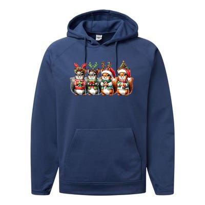 Cute Christmas Squirrels Lights Xmas Animal Squirrel Lover Cute Gift Performance Fleece Hoodie