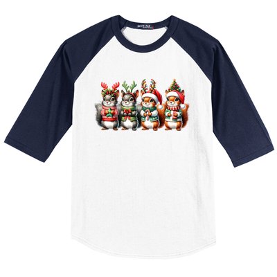 Cute Christmas Squirrels Lights Xmas Animal Squirrel Lover Cute Gift Baseball Sleeve Shirt