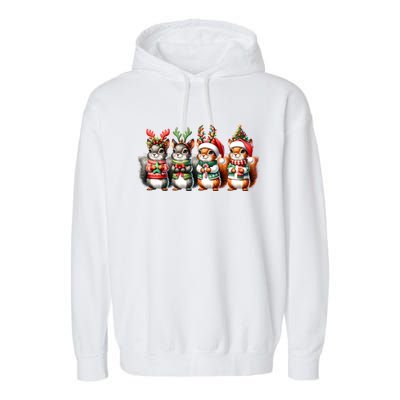 Cute Christmas Squirrels Lights Xmas Animal Squirrel Lover Cute Gift Garment-Dyed Fleece Hoodie