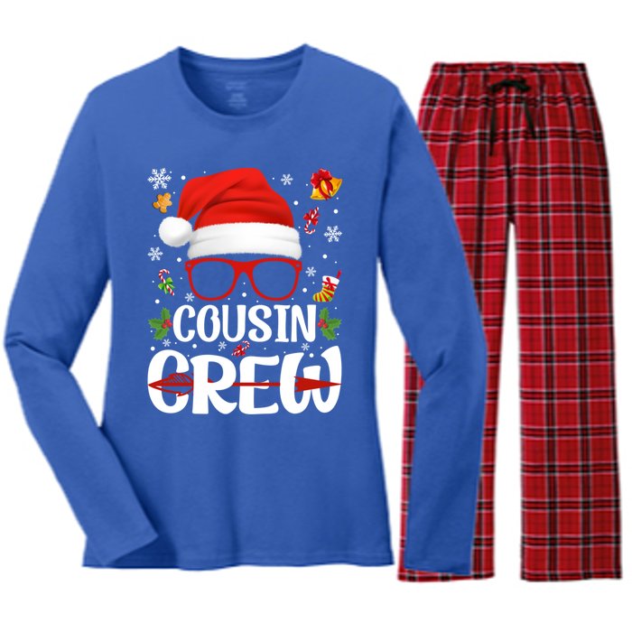 Cousin Crew Santa Hat Xmas Christmas Family Matching Pajamas Gift Women's Long Sleeve Flannel Pajama Set 