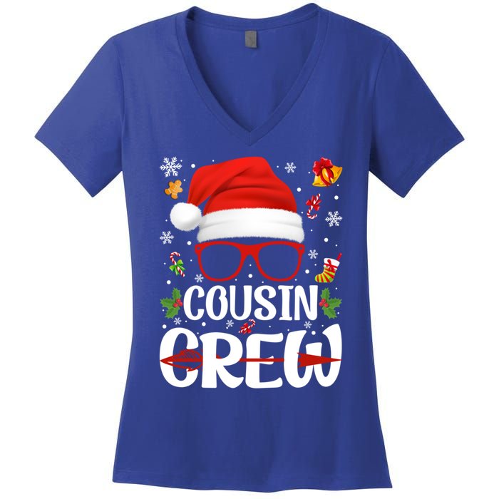 Cousin Crew Santa Hat Xmas Christmas Family Matching Pajamas Gift Women's V-Neck T-Shirt