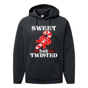 Candy Cane Sweet But Twisted Funny Christmas Short Sleeve Performance Fleece Hoodie