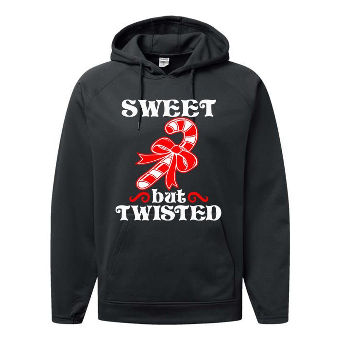 Candy Cane Sweet But Twisted Funny Christmas Short Sleeve Performance Fleece Hoodie