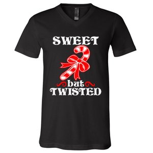 Candy Cane Sweet But Twisted Funny Christmas Short Sleeve V-Neck T-Shirt