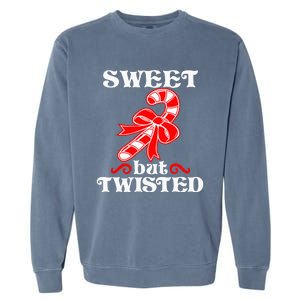 Candy Cane Sweet But Twisted Funny Christmas Short Sleeve Garment-Dyed Sweatshirt