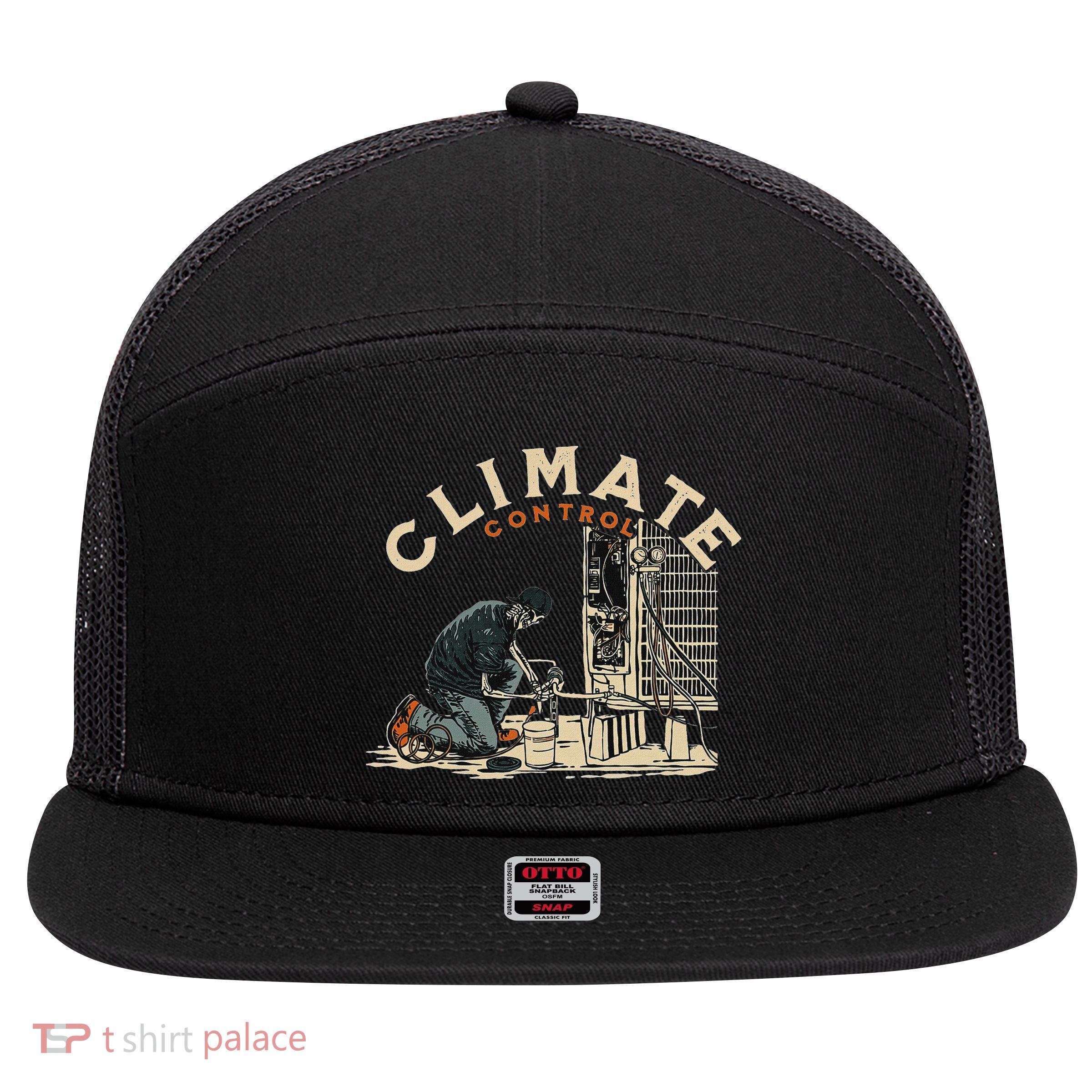 Climate Control Skeleton Hvac Technician Pride 7 Panel Mesh Trucker Snapback Hat