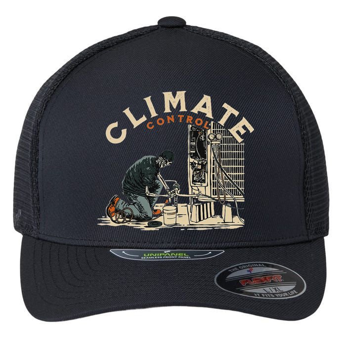 Climate Control Skeleton Hvac Technician Pride Flexfit Unipanel Trucker Cap