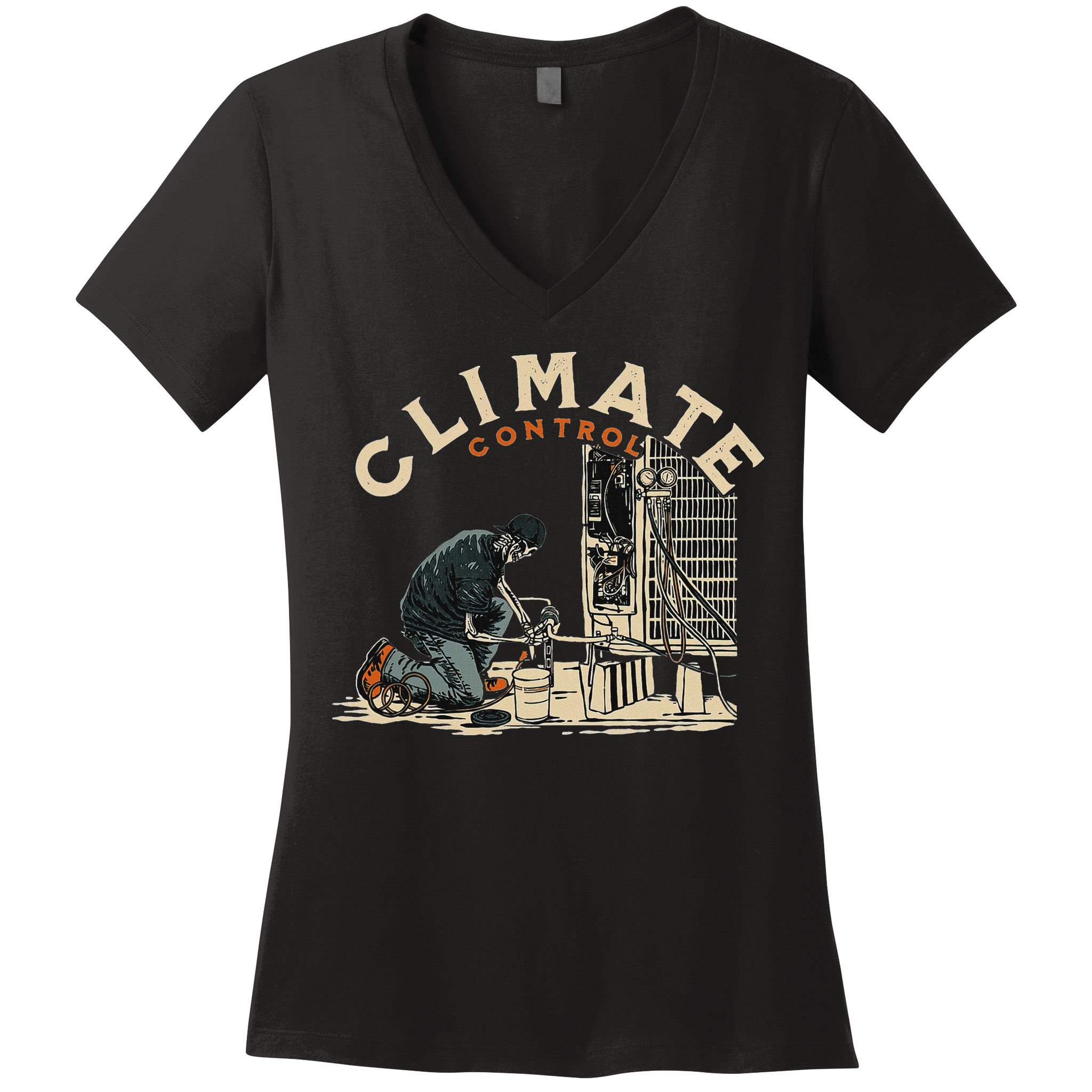 Climate Control Skeleton Hvac Technician Pride Women's V-Neck T-Shirt