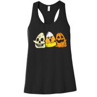 Candy Corn Skeleton Skull Pumpkin Fun Halloween Costume Women's Racerback Tank